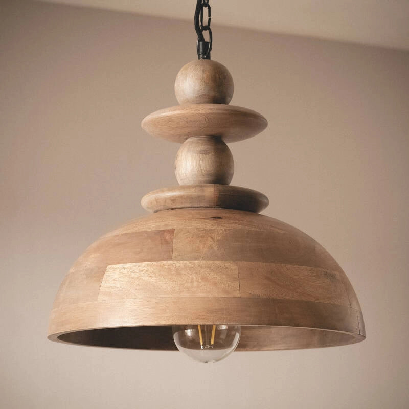 LÁMPARA COLGANTE KATU, ELABORADA CON MADERA DE MANGO NATURAL.