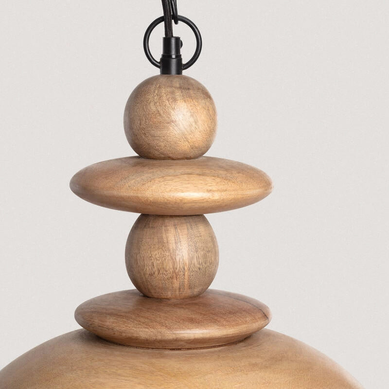 LÁMPARA COLGANTE KATU, ELABORADA CON MADERA DE MANGO NATURAL.
