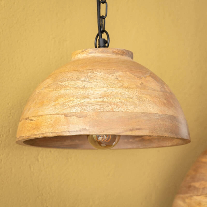LÁMPARA COLGANTE COLECCIÓN LOMBOK S, ELABORADA A MANO CON MADERA DE MANGO NATURAL.