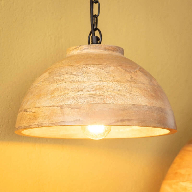 LÁMPARA COLGANTE COLECCIÓN LOMBOK S, ELABORADA A MANO CON MADERA DE MANGO NATURAL.