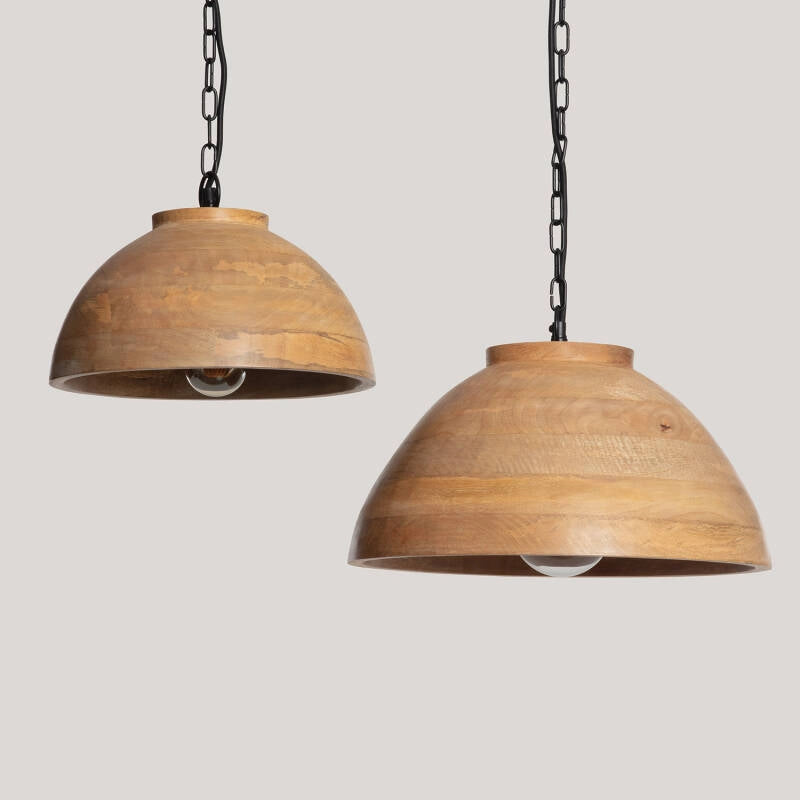 LÁMPARA COLGANTE COLECCIÓN LOMBOK S, ELABORADA A MANO CON MADERA DE MANGO NATURAL.