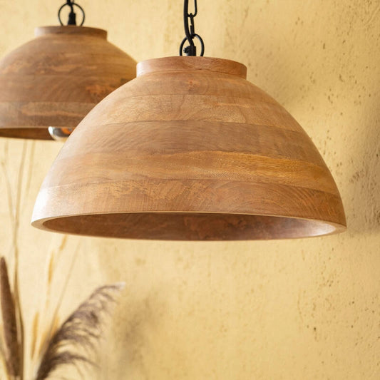LÁMPARA COLGANTE COLECCIÓN LOMBOK M, ELABORADA A MANO CON MADERA DE MANGO NATURAL.