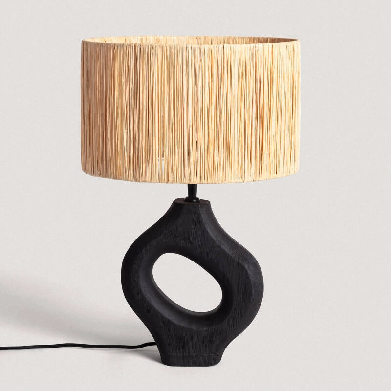LÁMPARA DE MESA COLECCIÓN SHUI, ELABORADA A MANO CON MADERA DE MANGO NATURAL.