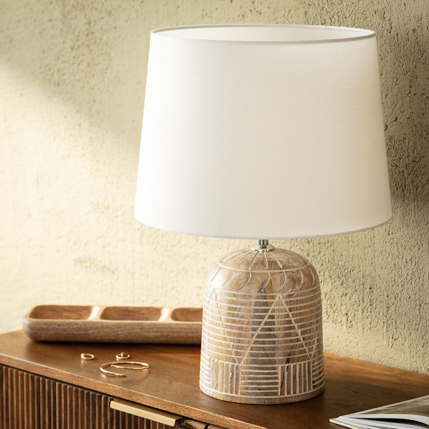 Lámpara de Mesa Bendowa de Madera de Mango Natural