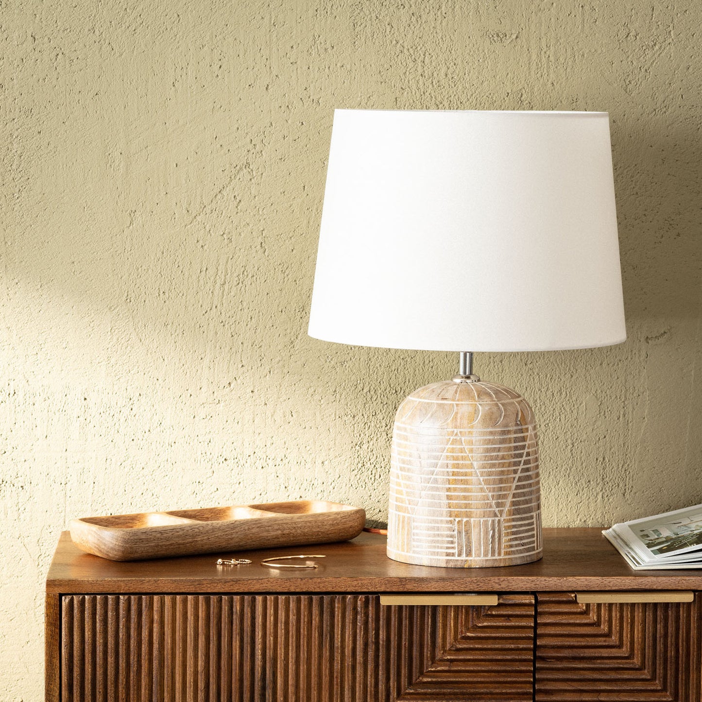 Lámpara de Mesa Bendowa de Madera de Mango Natural