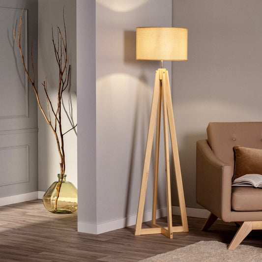 LÁMPARA DE PIE COLECCIÓN DARA, ELABORADA A MANO CON MADERA DE BAMBÚ NATURAL